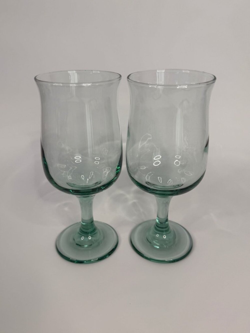 Vintage Libbey Spanish Green Tulip Wine or Water Glasses, Set of 2